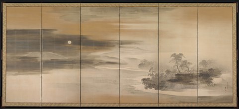 Summer Night, 1784. Maruyama Okyo (Japanese, 1733-1795). Six-panel folding screen, ink, gold, and