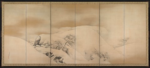 Winter Day, 1784. Maruyama Okyo (Japanese, 1733-1795). Six-panel folding screen, ink, gold, and