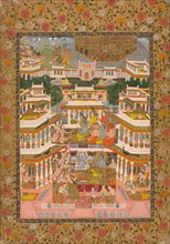 Tiered Court Scene, c. 1735. Chitarman II (Indian, c. 1680–?. 1750). Opaque watercolor, ink and