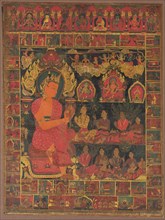 Thangka with Bejeweled Buddha Preaching, 1648. Nepal, 17th century. Color on cloth; overall: 109.5