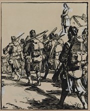 Bataille des frontières: groupe des soldats britanniques, 1914. Auguste Louis Lepère (French,