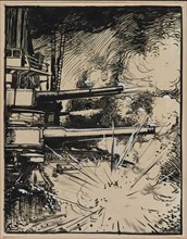 Bombe explosant sur un cuirasse aux canons braques, 1914. Auguste Louis Lepère (French, 1849-1918).