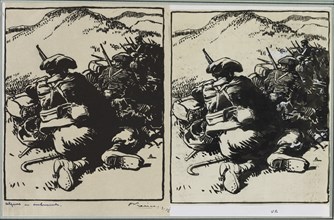 Alpins en ambuscade, 1914. Auguste Louis Lepère (French, 1849-1918). Brush and black ink over