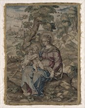 Madonna with Christ Child and Saint John the Baptist, 1500s. Belgium, 16th century. Tapestry weave,