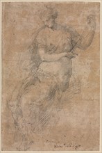 Allegorical Figure, 16th century. Niccolo dell' Abbate (Italian, c. 1512-1571). Black chalk; sheet: