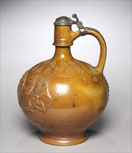 Jug with Pewter Lid, 1602. Germany, Raeren, 17th century. Stoneware, brown glaze; overall: 26.9 x