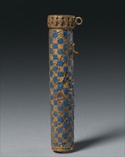 Kohl Tube, 305 BC-AD 395. Egypt, Ptolemaic Dynasty to Roman Empire. Brass with blue enamel