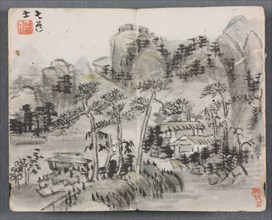 Miniature Album with Figures and Landscape (Landscape with Two Buildings), 1822. Zeng Yangdong