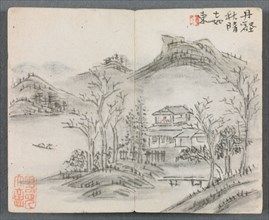 Miniature Album with Figures and Landscape (Landscape with Hill, House, Boat and Bridge), 1822.