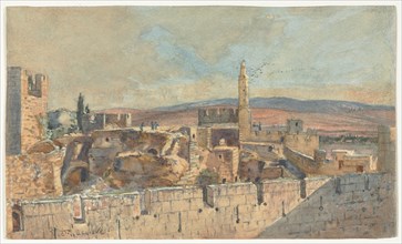 View of the Old City of Jerusalem, 2nd half 1800s. John Fullylove (British, 1845-1908). Watercolor