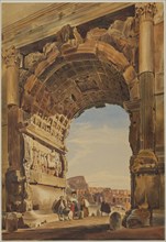 The Arch of Titus and the Coliseum, Rome, 1846. Thomas Hartley Cromek (British, 1809-1873).