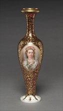 Vases, 1840-1860. Bohemia (?), 19th century. Glass with enamel and gilt decoration; diameter: 31.5