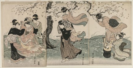 Cherry Blossoms in the Wind, late 1790s. Utagawa Toyokuni (Japanese, 1769-1825). Triptych of
