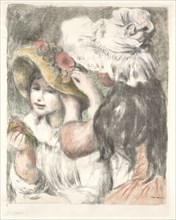 Pinning the Hat, c. 1898. Pierre-Auguste Renoir (French, 1841-1919). Color lithograph; image: 61.5