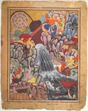 Alamshah cleaving asunder the chain of the wheel, from volume 11 of a Hamza-nama (Adventures of