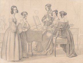 Musicale at the Prellers', 1838. Friedrich Preller (German, 1804-1878). Graphite; sheet: 31.3 x 41