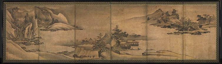 Landscape of the Four Seasons, c. 1424. Yi Sumun (Korean, b. c. 1404). One of a pair of six-panel