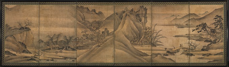 Landscape of the Four Seasons, c. 1424. Yi Sumun (Korean, b. c. 1404). Pair of six-panel screens;