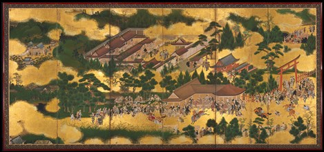 Horse Race at the Kamo Shrine, 1615-50. Tosa School (Japanese). One of a pair of six-panel folding
