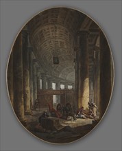 The Colonnade of St. Peter's, Rome, during the Conclave, c.1769. Hubert Robert (French, 1733-1808).
