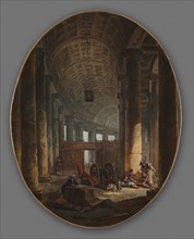 Pair of Paintings: The Colonnade of St. Peter's, Rome, during the Conclave and The Grotto of