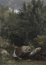 Trees and a Stream on a Hillside, 1853. Jasper F. Cropsey (American, 1823-1900). Oil on board;