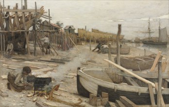 The Boatyard, c. 1875. Jean-Charles Cazin (French, 1841-1901). Oil on fabric; framed: 105.4 x 149.9