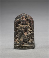 Stele with Durga Figure, 1100s-1200s. India, Sena dynasty. Black chlorite; overall: 7 x 4.2 cm (2