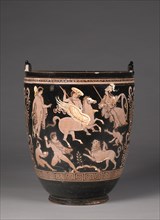 Apulian Situla, c. 350 BC. Attributed to Group of the Dublin Situlae. Red-figure terracotta; with