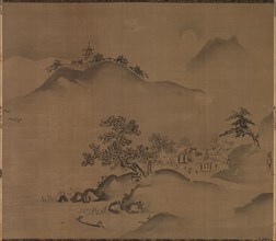 Landscape. Kano Chikanobu (Japanese, 1660-1728). Hanging scroll; ink and slight color on silk;