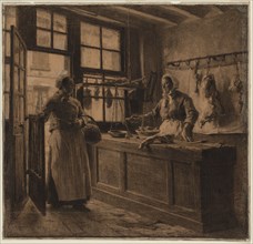 Interior of a Butcher Shop, c. 1881. Léon Augustin Lhermitte (French, 1844-1925). Charcoal and