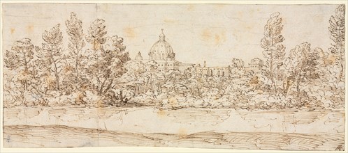 River Landscape with View of St. Peter's Basilica, after 1660. Circle of Giovanni Francesco