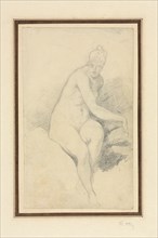 Seated Nude. William Etty (British, 1787-1849). Graphite; sheet: 17.2 x 10.5 cm (6 3/4 x 4 1/8 in.)