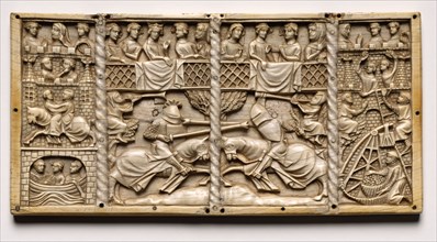Three Panels from a Casket with Scenes from Courtly Romances , c. 1330-1350 or later. France,