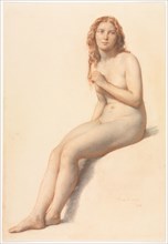 Female Nude, Seated, Three Quarter View from Front, 1859. William Mulready (British, 1786-1863).