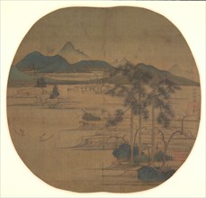 River Village:  Fisherman's Joy, 1279-1322. Zhao Mengfu (Chinese, 1254-1322). Fan painting mounted