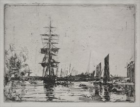 Boats at Anchor. Eugène Boudin (French, 1824-1898). Etching