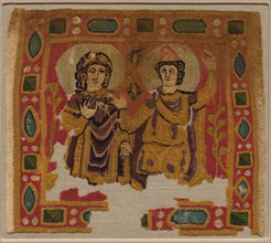 Two Figures Framed by a Jeweled Border, 450-550. Egypt, Byzantine period, 5th-6th century. Dyed
