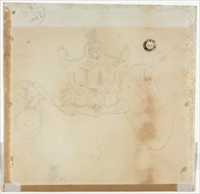 Study for Cab and Front Left Wheel of Coach and Study for Head of Crowned Figure Seated on Top of