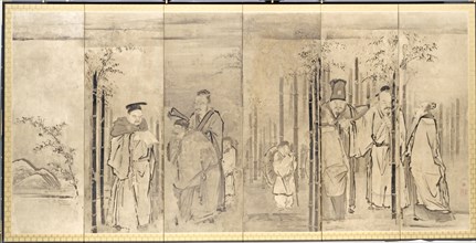 Seven Sages of the Bamboo Grove, 1600s. Kano Tan’yu (Japanese, 1602-1674). Pair of six-fold