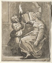 Sibyl Reading with a Child Holding a Torch, 1518-27. Ugo da Carpi (Italian, c. 1479-c. 1532).