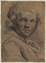 Head of a Young Man, 1780s. Gaetano Gandolfi (Italian, 1734-1802). Black chalk with red chalk,