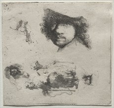 Sheet of Studies:  Self-Portrait, a Beggar Couple, etc., c. 1632. Rembrandt van Rijn (Dutch,