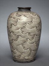 Vase (Meiping) with Waves, 1200s-1300s. China, Jiangxi province, Yonghezhen, Yuan dynasty
