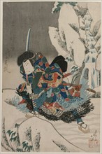 Nakamura Utaemon IV as a Warrior Standing in the Snow. Shumbaisai Hokuei (Japanese, 1837). Color