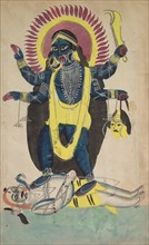 Two Aspects of Kali: Kali Dancing on Shiva, c. 1880 - 1890. India, Kalighat painting, 19th century.