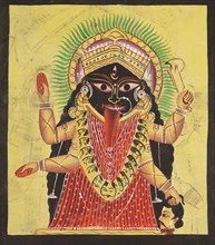 Two Aspects of Kali: Kali Enshrined, c. 1880 - 1890. India, Kalighat painting, 19th century. Color