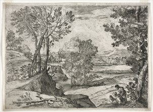 Landscape with a Family, 1643. Giovanni Francesco Grimaldi (Italian, 1606-1680). Etching