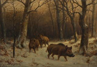 Wild Boars in the Snow, c. 1872-1877. Rosa Bonheur (French, 1822-1899). Oil on wood panel;