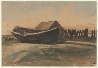 Boat on a Beach, Le Tréport, 1854. François Bonvin (French, 1817-1887). Watercolor and gouache over